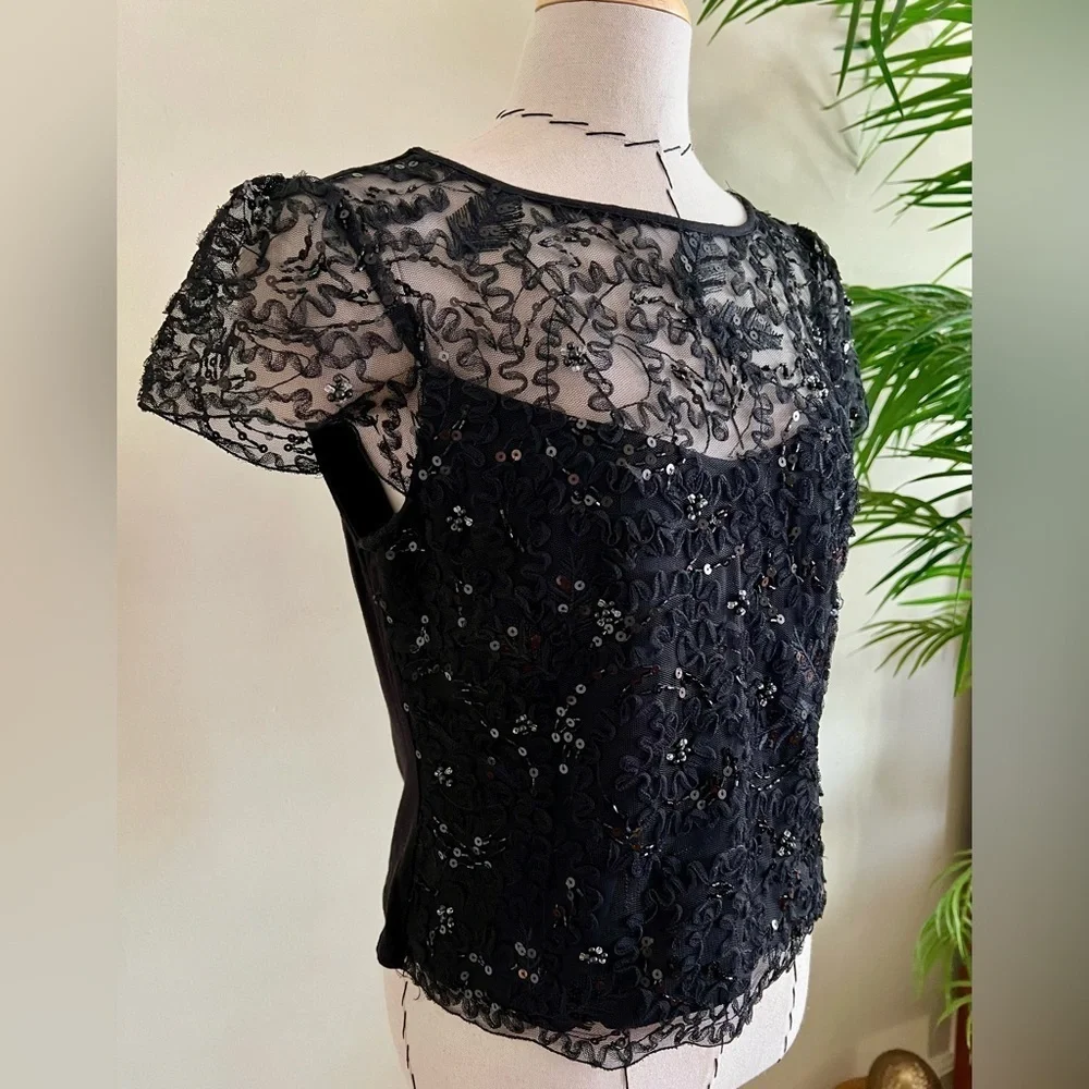 GUESS by Marciano Black Lace & Sequin Top – Size M - Picture 3 of 4